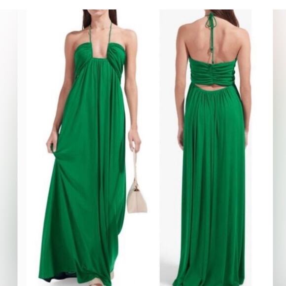 Staud Kanha Reversible Mesh Halter Dress Clover Green Deep Sea Blue Maxi Dress - Picture 1 of 16